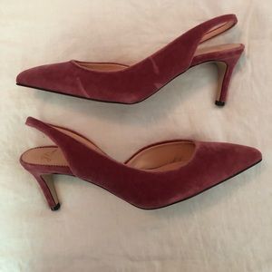 Sling Back Pink Velvet Kitten Heels